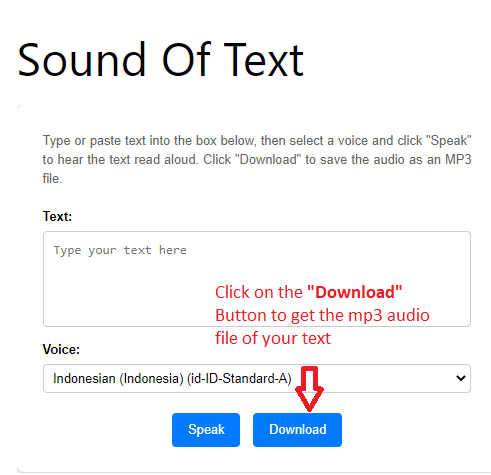 Sound of text download button
